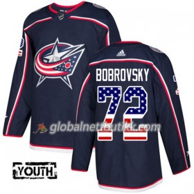 Blue Jackets Hockeydrakt Sergei Bobrovsky 72 2017-2018 USA Flag Fashion Blå Adidas Authentic - Barn